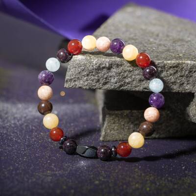 Koç Burcu Bileklik Akuamarin, Ametist, Bordo Granat Lal, Güneş Taşı, Kalsit, Kan Taşı, Kırmızı Akik, Yeşil Aventurin - 5