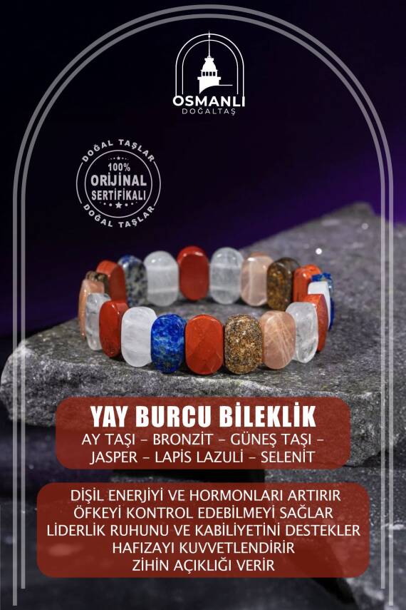 Koç Burcu Bileklik Akuamarin, Ametist, Bordo Granat Lal, Jasper, Kırmızı Akik, Pembe Kuvars, Sitrin, Yeşil Aventurin - 2
