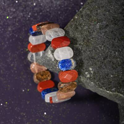 Koç Burcu Bileklik Akuamarin, Ametist, Bordo Granat Lal, Jasper, Kırmızı Akik, Pembe Kuvars, Sitrin, Yeşil Aventurin - 3