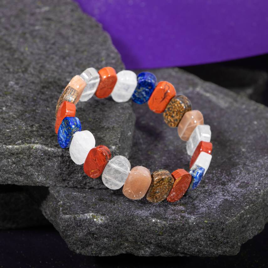 Koç Burcu Bileklik Akuamarin, Ametist, Bordo Granat Lal, Jasper, Kırmızı Akik, Pembe Kuvars, Sitrin, Yeşil Aventurin - 4