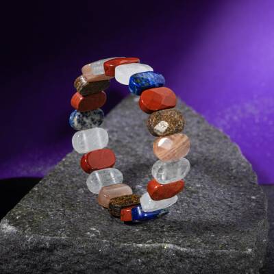 Koç Burcu Bileklik Akuamarin, Ametist, Bordo Granat Lal, Jasper, Kırmızı Akik, Pembe Kuvars, Sitrin, Yeşil Aventurin - 5