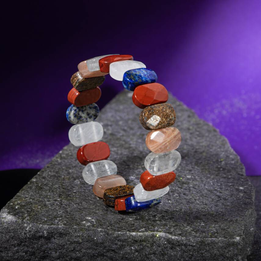 Koç Burcu Bileklik Akuamarin, Ametist, Bordo Granat Lal, Jasper, Kırmızı Akik, Pembe Kuvars, Sitrin, Yeşil Aventurin - 5