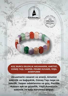Koç Burcu Bileklik Akuamarin, Ametist, Güneş Taşı, Jasper, Pembe Kuvars, Yeşil Aventurin - 2