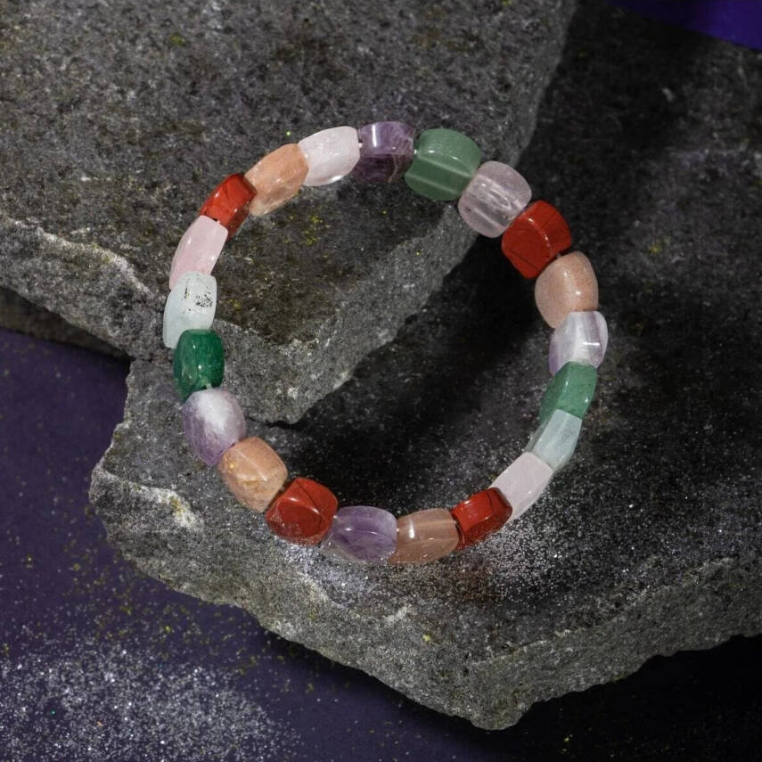 Koç Burcu Bileklik Akuamarin, Ametist, Güneş Taşı, Jasper, Pembe Kuvars, Yeşil Aventurin - 4