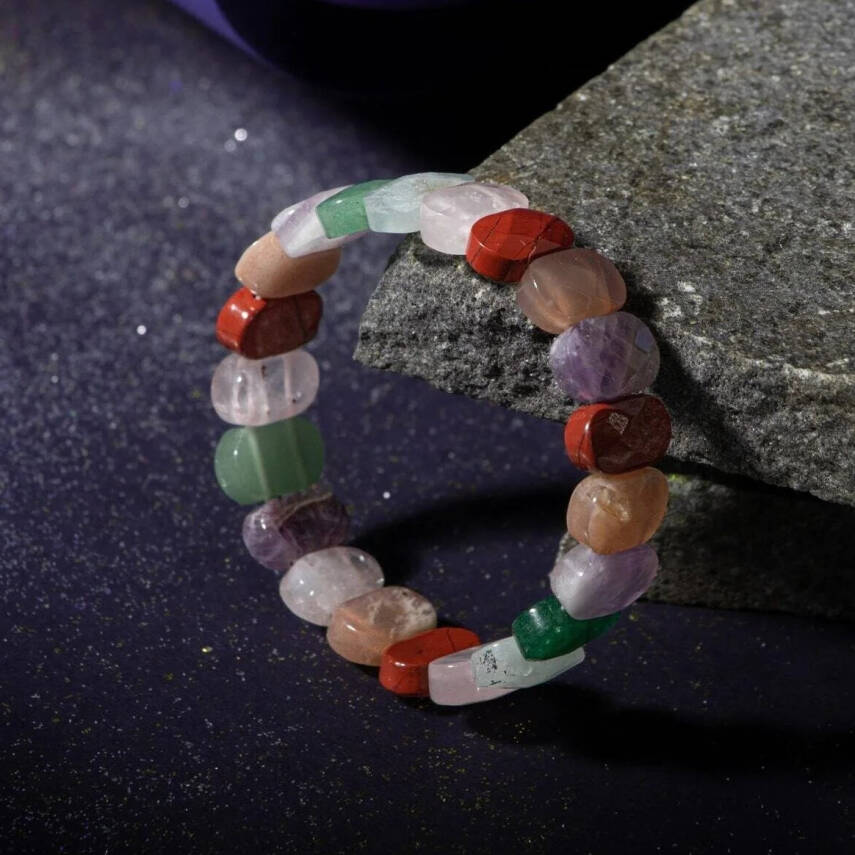 Koç Burcu Bileklik Akuamarin, Ametist, Güneş Taşı, Jasper, Pembe Kuvars, Yeşil Aventurin - 7