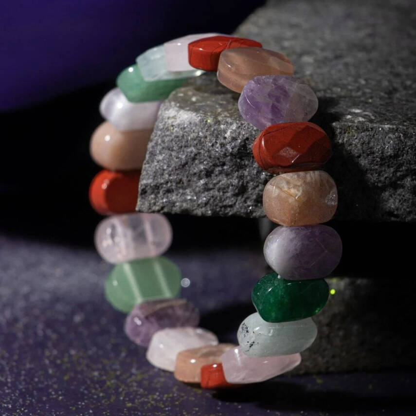 Koç Burcu Bileklik Akuamarin, Ametist, Güneş Taşı, Jasper, Pembe Kuvars, Yeşil Aventurin - 8