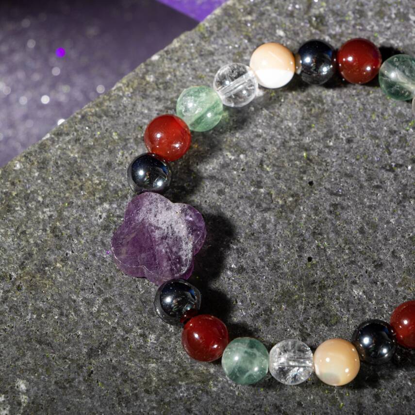 Koç Burcu Bileklik Akuamarin, Ametist, Güneş Taşı, Jasper, Pembe Kuvars, Yeşil Aventurin - 1