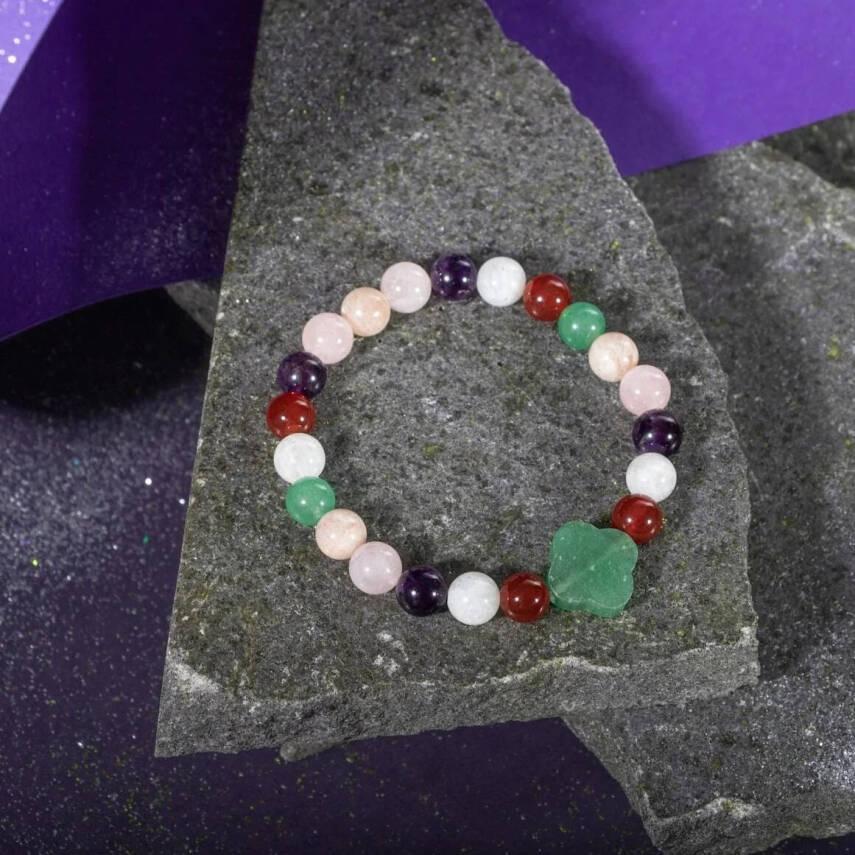 Koç Burcu Bileklik Ametist, Ay Taşı, Güneş Taşı, Kırmızı Akik, Pembe Kuvars, Yeşil Aventurin - 1