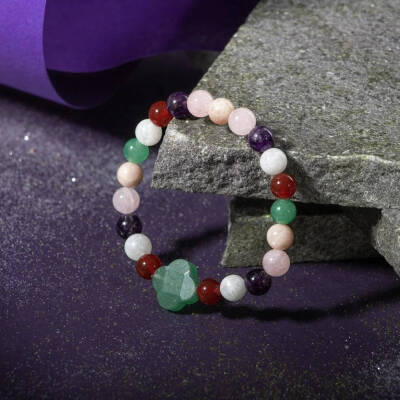 Koç Burcu Bileklik Ametist, Ay Taşı, Güneş Taşı, Kırmızı Akik, Pembe Kuvars, Yeşil Aventurin - 3