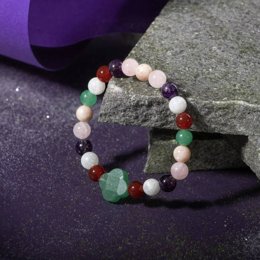 Koç Burcu Bileklik Ametist, Ay Taşı, Güneş Taşı, Kırmızı Akik, Pembe Kuvars, Yeşil Aventurin - 3