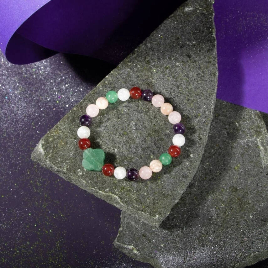 Koç Burcu Bileklik Ametist, Ay Taşı, Güneş Taşı, Kırmızı Akik, Pembe Kuvars, Yeşil Aventurin - 5