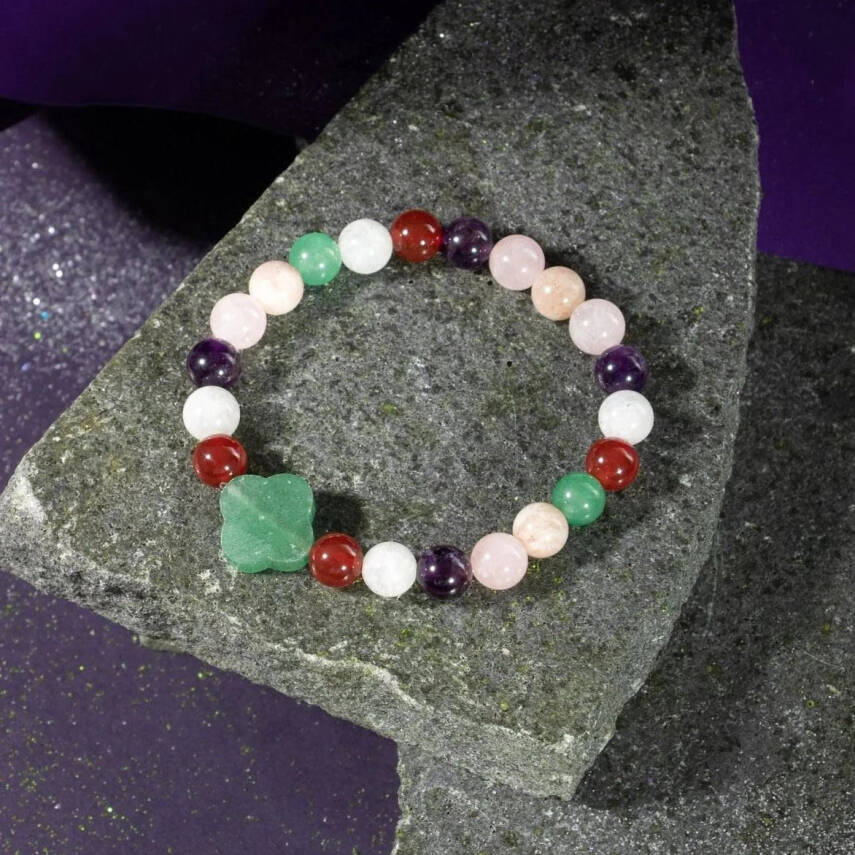 Koç Burcu Bileklik Ametist, Ay Taşı, Güneş Taşı, Kırmızı Akik, Pembe Kuvars, Yeşil Aventurin - 6