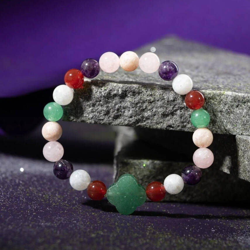 Koç Burcu Bileklik Ametist, Ay Taşı, Güneş Taşı, Kırmızı Akik, Pembe Kuvars, Yeşil Aventurin - 7