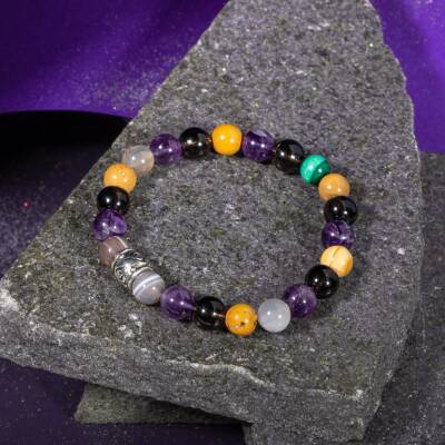 Koç Burcu Bileklik Ametist, Ay Taşı, Güneş Taşı, Kırmızı Akik, Pembe Kuvars, Yeşil Aventurin - 4