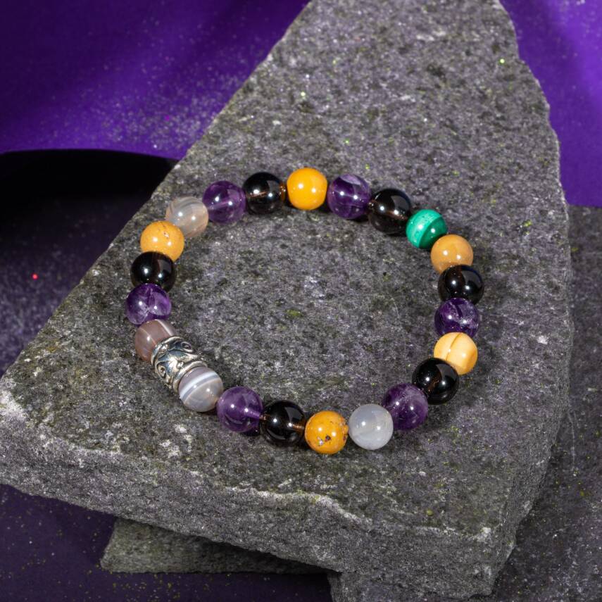 Koç Burcu Bileklik Ametist, Ay Taşı, Güneş Taşı, Kırmızı Akik, Pembe Kuvars, Yeşil Aventurin - 4