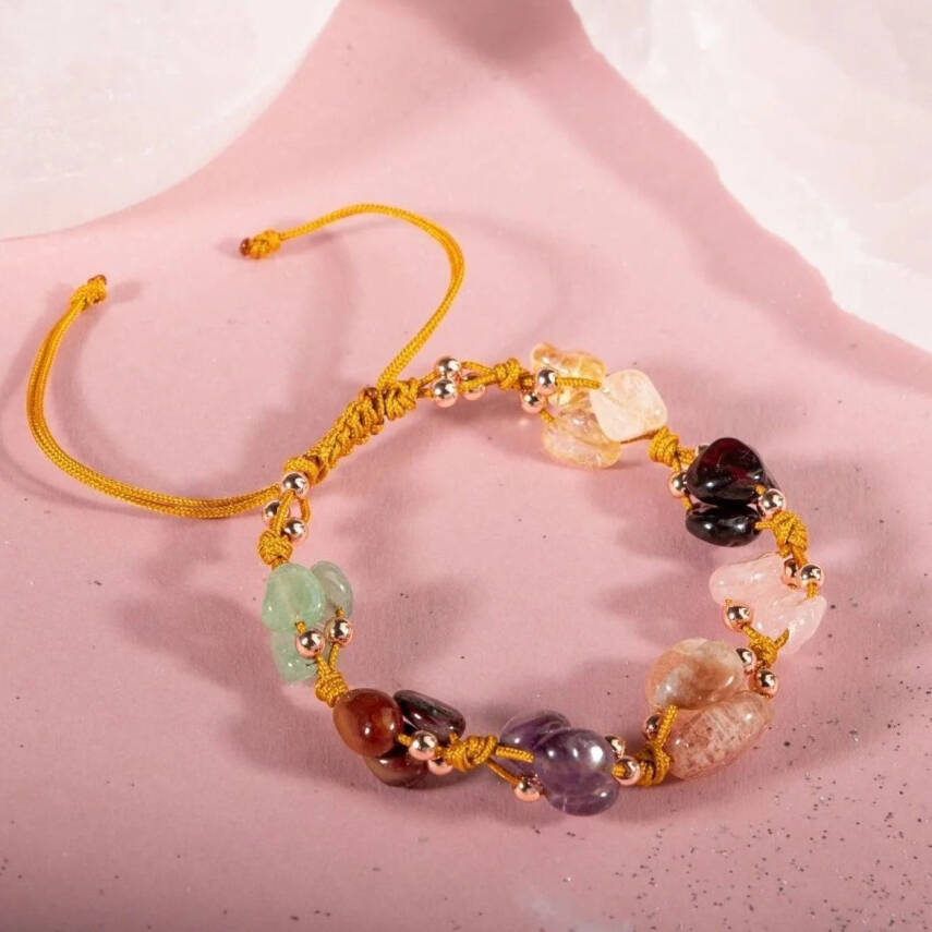 Koç Burcu Bileklik Ametist, Bordo Granat Lal, Güneş Taşı, Jasper, Pembe Kuvars, Sitrin, Yeşil Aventurin - 1