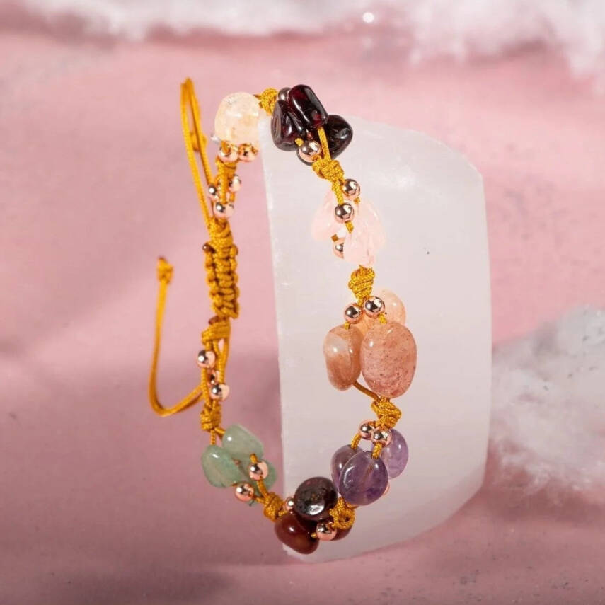 Koç Burcu Bileklik Ametist, Bordo Granat Lal, Güneş Taşı, Jasper, Pembe Kuvars, Sitrin, Yeşil Aventurin - 3