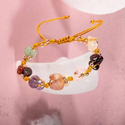 Koç Burcu Bileklik Ametist, Bordo Granat Lal, Güneş Taşı, Jasper, Pembe Kuvars, Sitrin, Yeşil Aventurin - 4