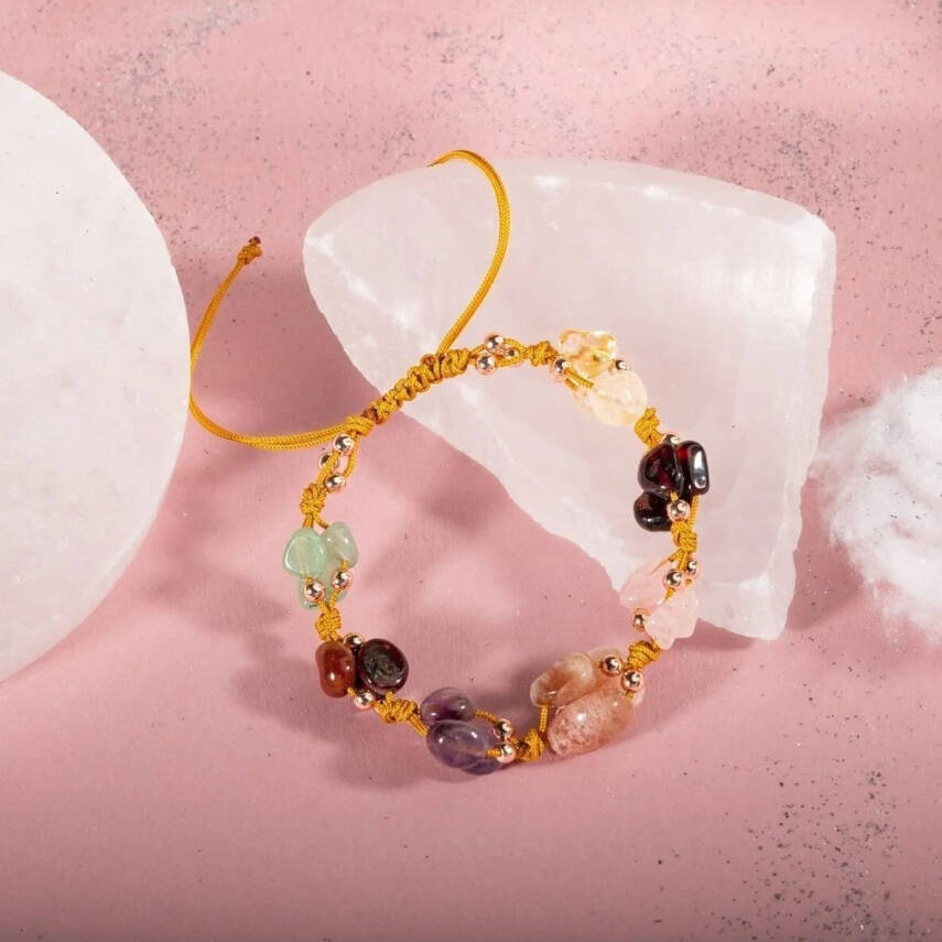 Koç Burcu Bileklik Ametist, Bordo Granat Lal, Güneş Taşı, Jasper, Pembe Kuvars, Sitrin, Yeşil Aventurin - 5