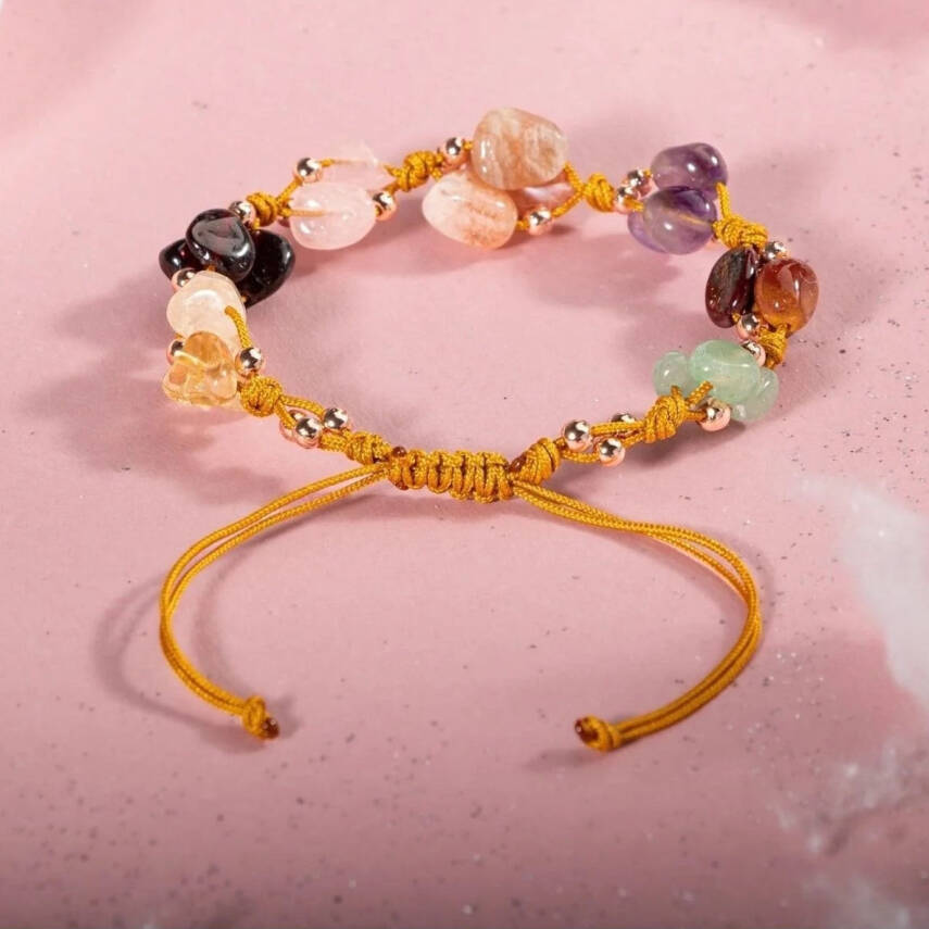 Koç Burcu Bileklik Ametist, Bordo Granat Lal, Güneş Taşı, Jasper, Pembe Kuvars, Sitrin, Yeşil Aventurin - 6