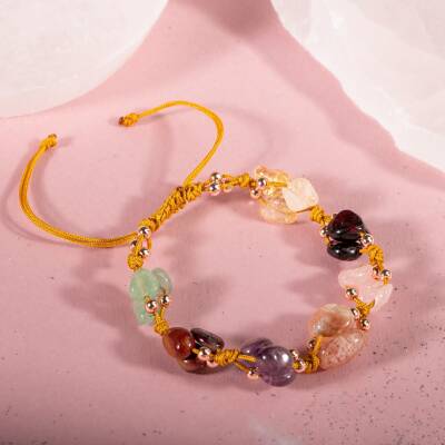 Koç Burcu Bileklik Ametist, Bordo Granat Lal, Güneş Taşı, Jasper, Pembe Kuvars, Sitrin, Yeşil Aventurin - Osmanlı Doğaltaş