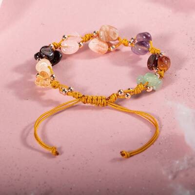 Koç Burcu Bileklik Ametist, Bordo Granat Lal, Güneş Taşı, Jasper, Pembe Kuvars, Sitrin, Yeşil Aventurin - 2