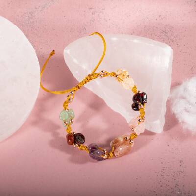 Koç Burcu Bileklik Ametist, Bordo Granat Lal, Güneş Taşı, Jasper, Pembe Kuvars, Sitrin, Yeşil Aventurin - 3