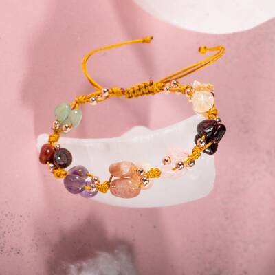 Koç Burcu Bileklik Ametist, Bordo Granat Lal, Güneş Taşı, Jasper, Pembe Kuvars, Sitrin, Yeşil Aventurin - 4