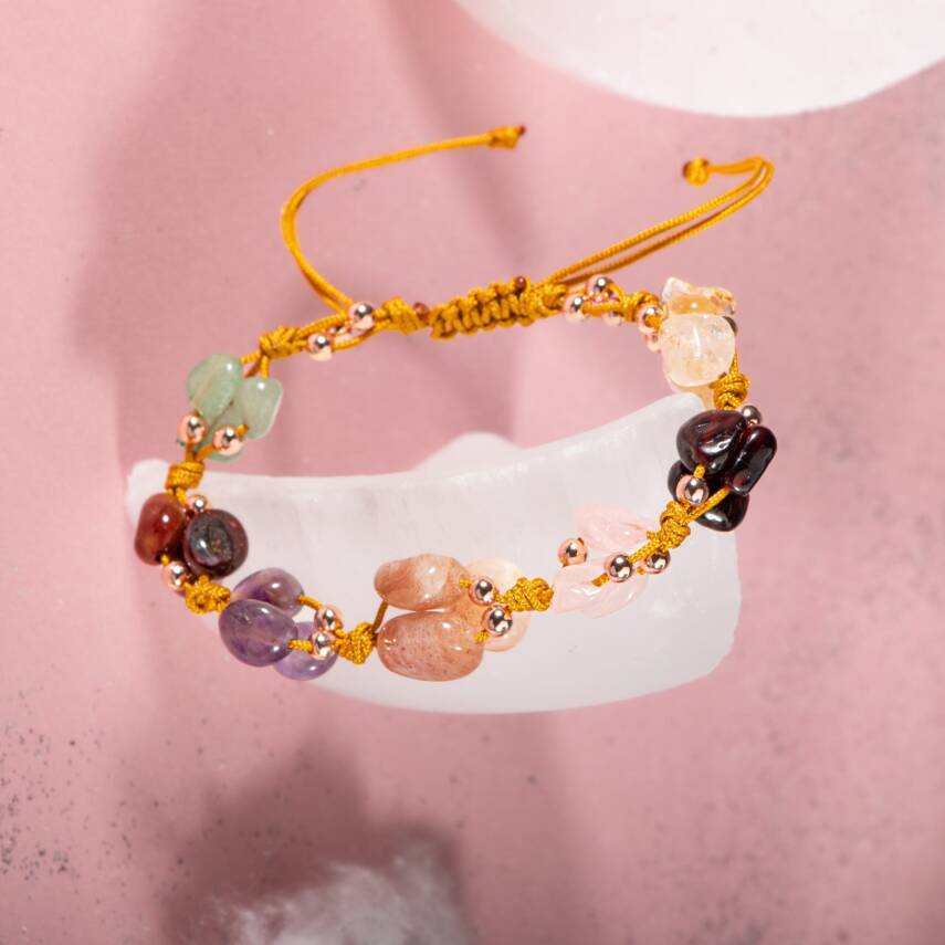 Koç Burcu Bileklik Ametist, Bordo Granat Lal, Güneş Taşı, Jasper, Pembe Kuvars, Sitrin, Yeşil Aventurin - 4