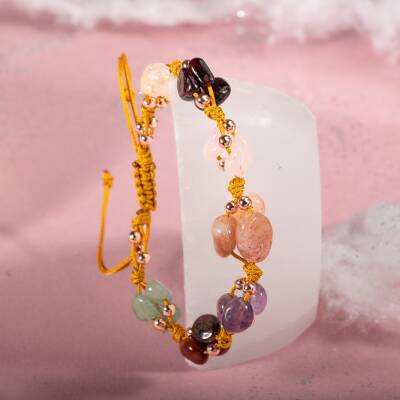 Koç Burcu Bileklik Ametist, Bordo Granat Lal, Güneş Taşı, Jasper, Pembe Kuvars, Sitrin, Yeşil Aventurin - 5