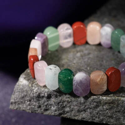 Koç Burcu Geniş Kesim Bileklik Akuamarin, Ametist, Bordo Granat Lal, Jasper, Kırmızı Akik, Pembe Kuvars, Sitrin, Yeşil Aventurin - 3