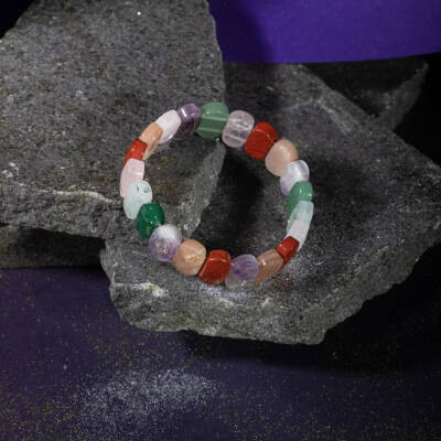 Koç Burcu Geniş Kesim Bileklik Akuamarin, Ametist, Bordo Granat Lal, Jasper, Kırmızı Akik, Pembe Kuvars, Sitrin, Yeşil Aventurin - 6