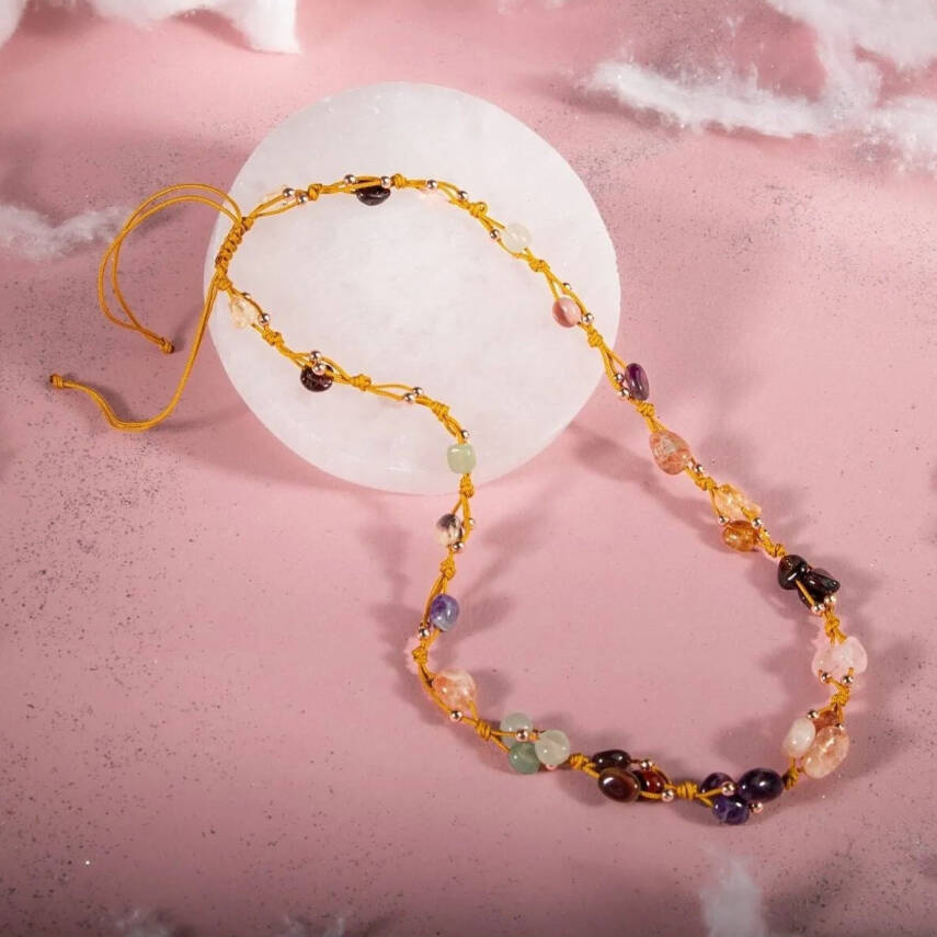 Koç Burcu Kolye Ametist, Bordo Granat Lal, Güneş Taşı, Jasper, Pembe Kuvars, Sitrin, Yeşil Aventurin - 1