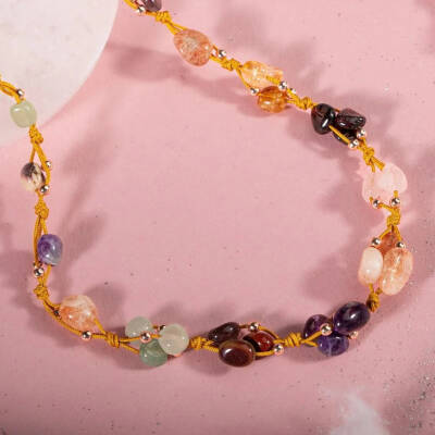 Koç Burcu Kolye Ametist, Bordo Granat Lal, Güneş Taşı, Jasper, Pembe Kuvars, Sitrin, Yeşil Aventurin - 2