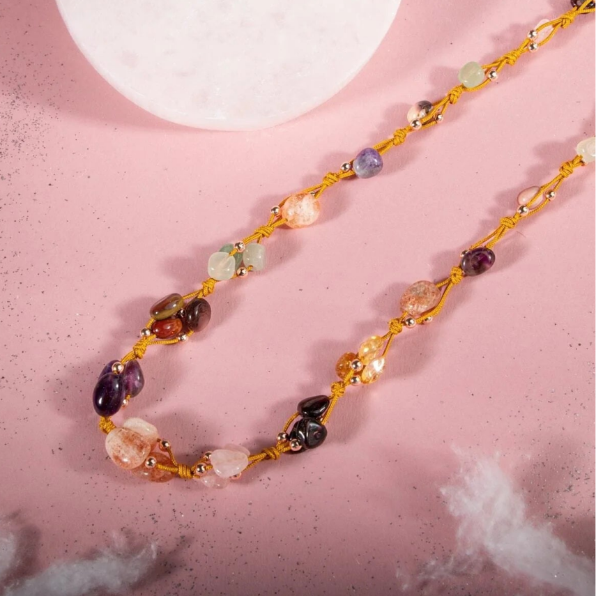 Koç Burcu Kolye Ametist, Bordo Granat Lal, Güneş Taşı, Jasper, Pembe Kuvars, Sitrin, Yeşil Aventurin - 4