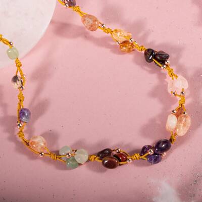 Koç Burcu Kolye Ametist, Bordo Granat Lal, Güneş Taşı, Jasper, Pembe Kuvars, Sitrin, Yeşil Aventurin - Osmanlı Doğaltaş