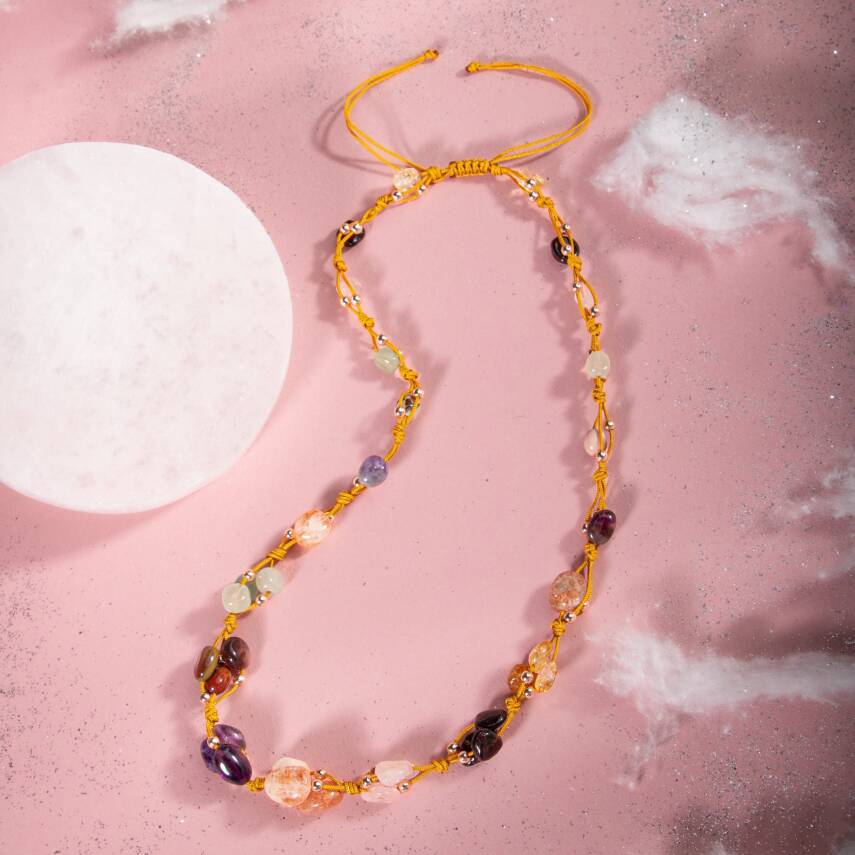 Koç Burcu Kolye Ametist, Bordo Granat Lal, Güneş Taşı, Jasper, Pembe Kuvars, Sitrin, Yeşil Aventurin - 2