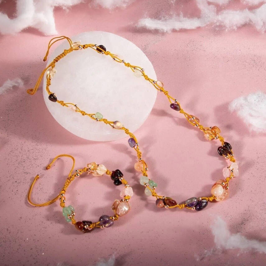 Koç Burcu Kolye Bileklik Seti Ametist, Bordo Granat Lal, Güneş Taşı, Jasper, Pembe Kuvars, Sitrin, Yeşil Aventurin - 1