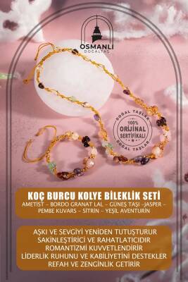 Koç Burcu Kolye Bileklik Seti Ametist, Bordo Granat Lal, Güneş Taşı, Jasper, Pembe Kuvars, Sitrin, Yeşil Aventurin - 2