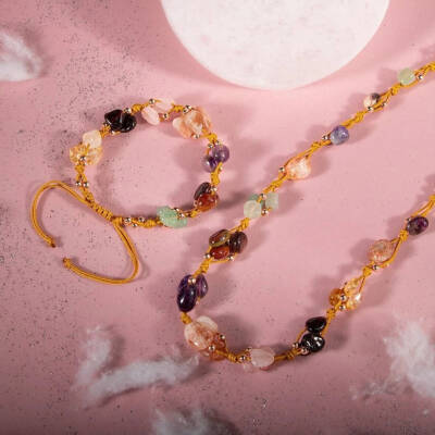 Koç Burcu Kolye Bileklik Seti Ametist, Bordo Granat Lal, Güneş Taşı, Jasper, Pembe Kuvars, Sitrin, Yeşil Aventurin - 3