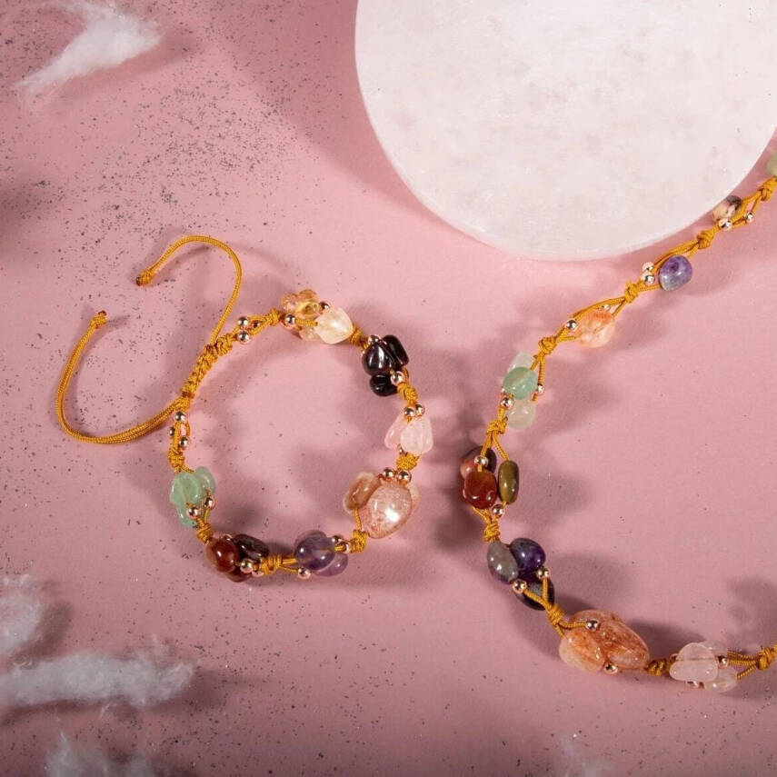 Koç Burcu Kolye Bileklik Seti Ametist, Bordo Granat Lal, Güneş Taşı, Jasper, Pembe Kuvars, Sitrin, Yeşil Aventurin - 4