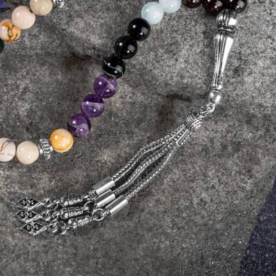 Koç Burcu Tesbih Akuamarin, Ametist, Bordo Granat Lal, Kan Taşı, Sarı Jasper, Siyah Göz Akik - 5