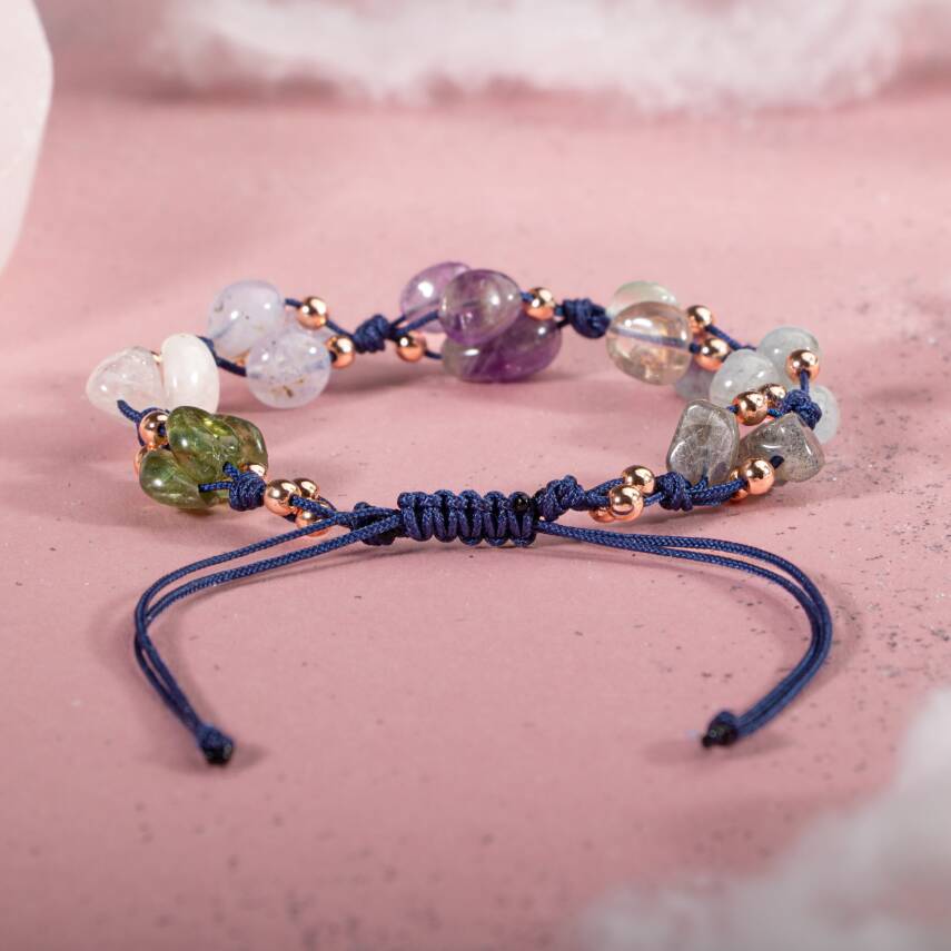 Kova Burcu Bileklik Akuamarin, Ametist, Ay Taşı, Kalsedon, Labradorit, Mor Florit, Yeşim - 6