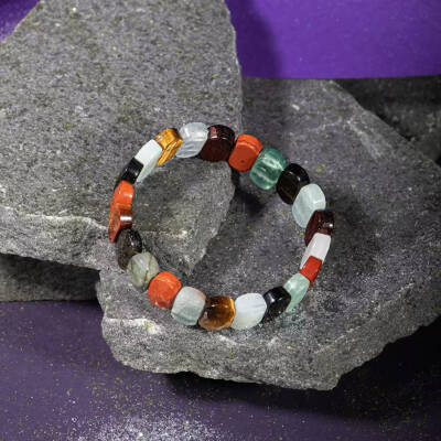 Kova Burcu Bileklik Akuamarin, Bordo Granat Lal, Jasper, Kaplan Gözü, Labradorit, Obsidyen, Selenit, Yeşil Florit - 2