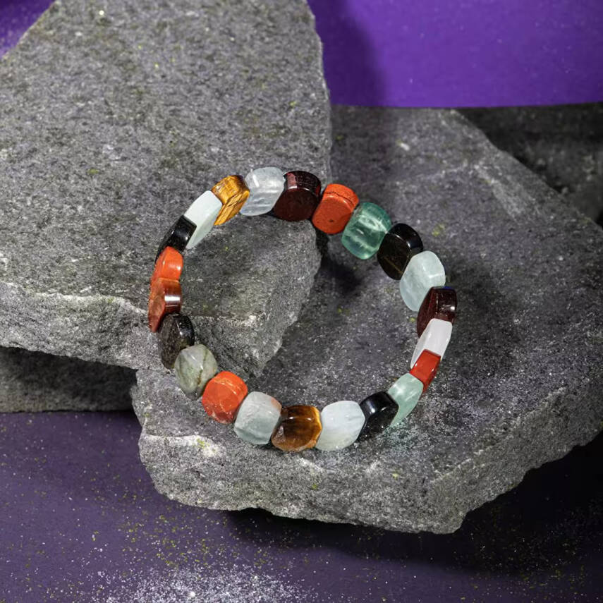 Kova Burcu Bileklik Akuamarin, Bordo Granat Lal, Jasper, Kaplan Gözü, Labradorit, Obsidyen, Selenit, Yeşil Florit - 2