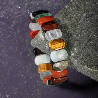 Kova Burcu Bileklik Akuamarin, Bordo Granat Lal, Jasper, Kaplan Gözü, Labradorit, Obsidyen, Selenit, Yeşil Florit - 3