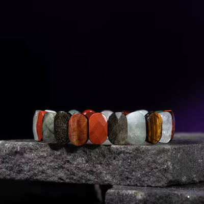 Kova Burcu Bileklik Akuamarin, Bordo Granat Lal, Jasper, Kaplan Gözü, Labradorit, Obsidyen, Selenit, Yeşil Florit - 4