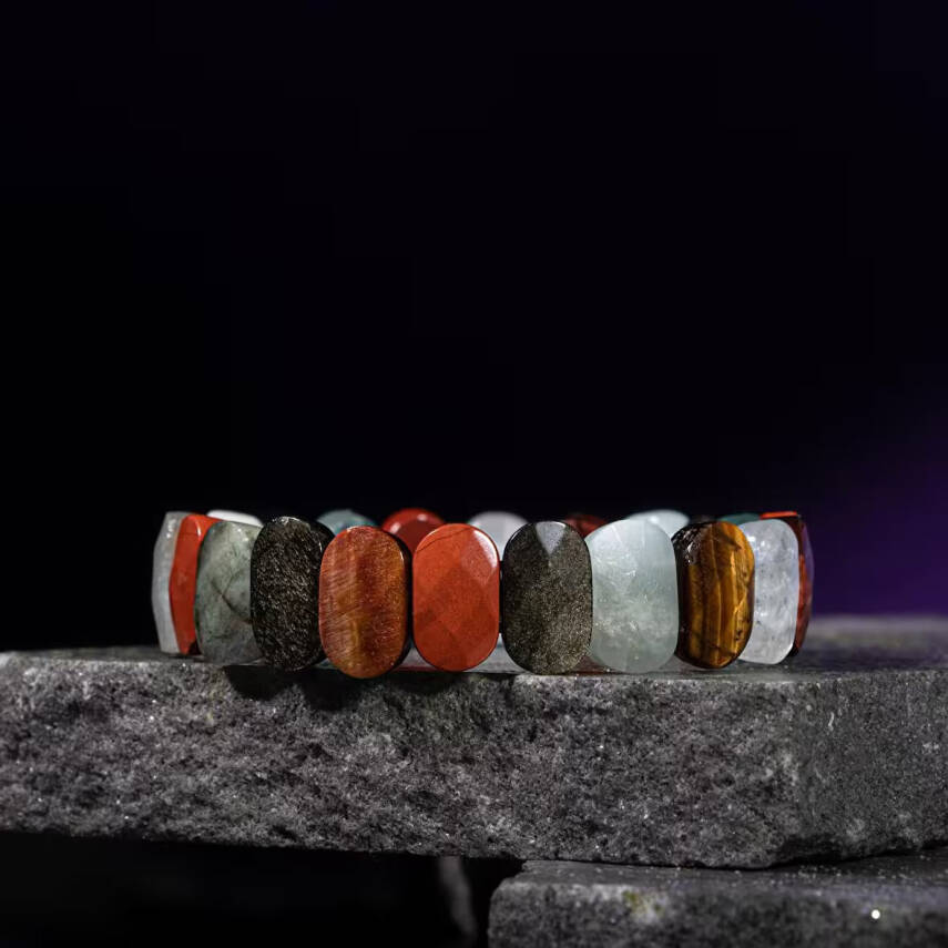 Kova Burcu Bileklik Akuamarin, Bordo Granat Lal, Jasper, Kaplan Gözü, Labradorit, Obsidyen, Selenit, Yeşil Florit - 4