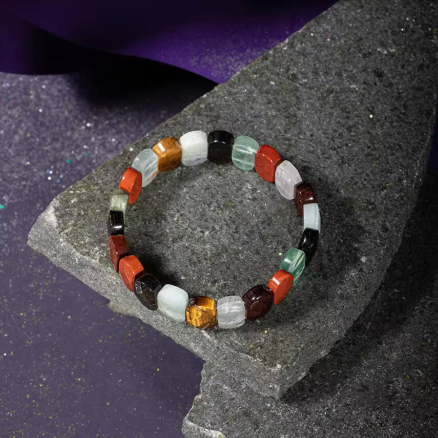 Kova Burcu Bileklik Akuamarin, Bordo Granat Lal, Jasper, Kaplan Gözü, Labradorit, Obsidyen, Selenit, Yeşil Florit - 5