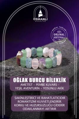 Kova Burcu Bileklik Akuamarin, Bordo Granat Lal, Jasper, Kaplan Gözü, Labradorit, Obsidyen, Selenit, Yeşil Florit - 2